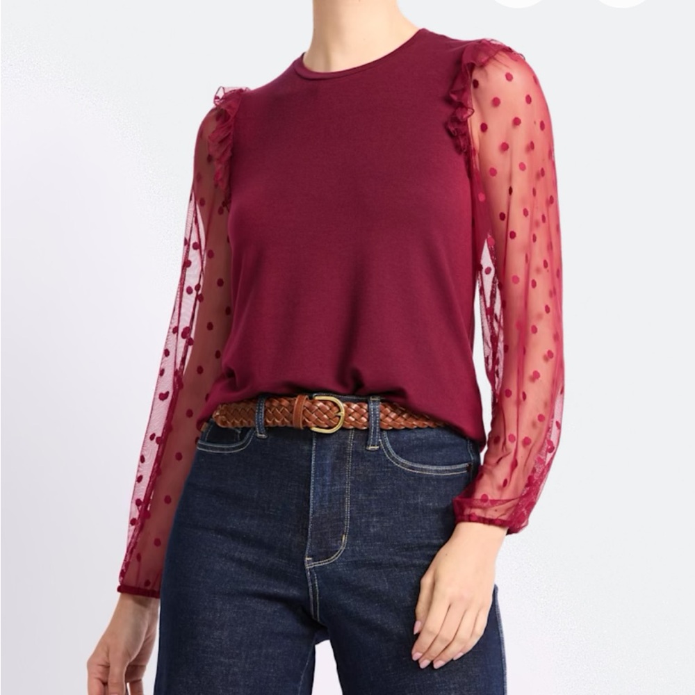 Elegant Burgundy Ruffle Sleeve Blouse